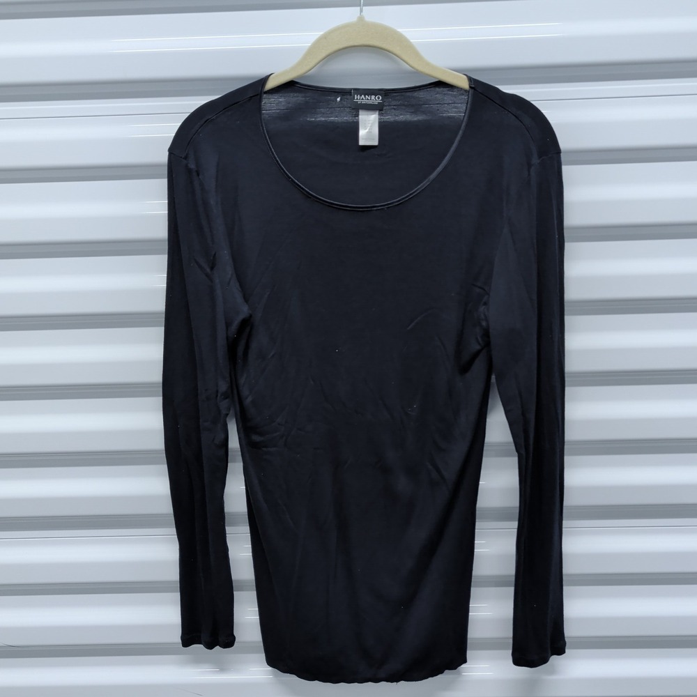 Hanro Size L Womens Black Scoop Neck Long Sleeve Top Base Layer Switzerland — photo 2